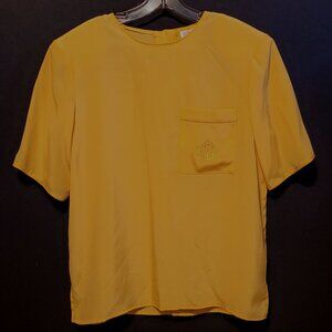 Vintage Polyester Shirt Bright Yellow TanJay Short Sleeves Monogram Pocket Vtg 8
